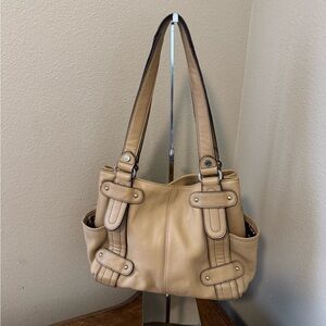 TIGNANELLO Perfect 10 Studded Tan Pebble Leather Shopper Bag with Three Sections